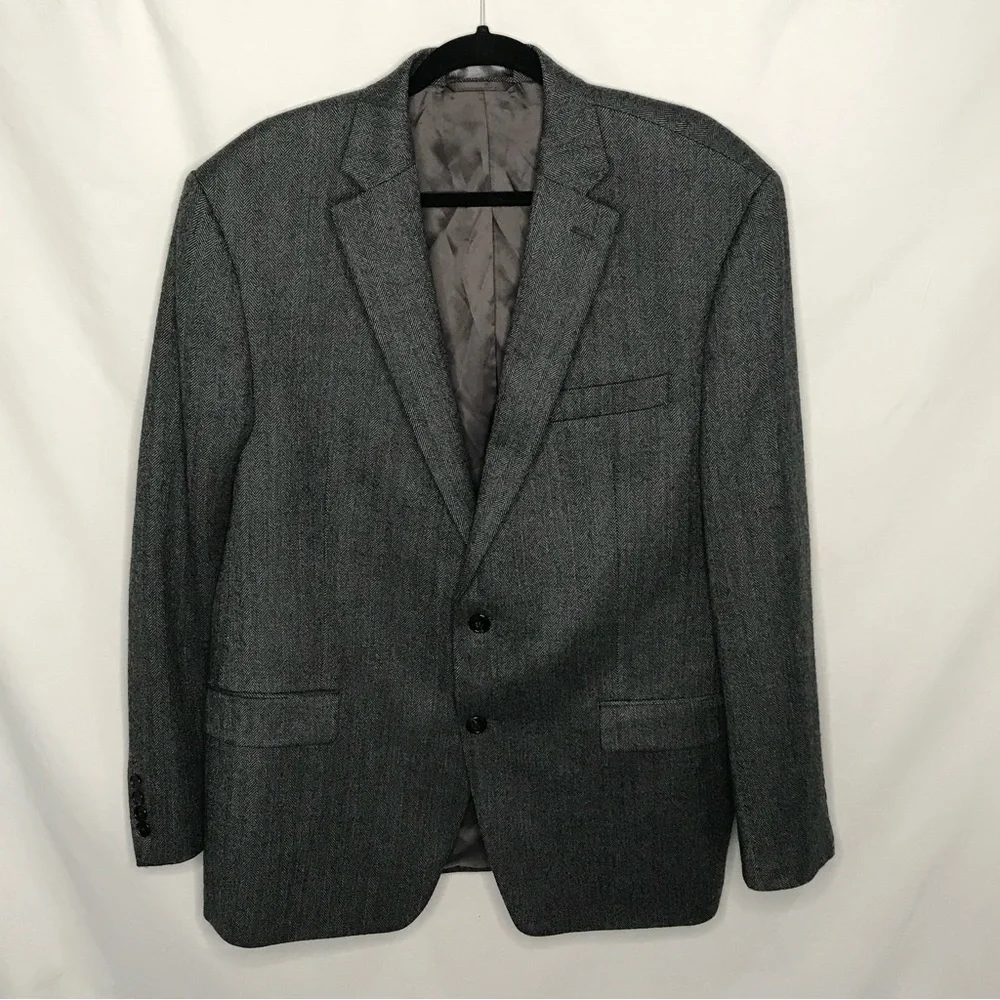 Ralph Lauren Mens Blazer 44R 100%‎ Wool Charcoal Gray Herringbone Macy's Store